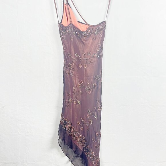 Vintage Scala 100% Silk Beaded Assymetrical Dress Large - Picture 4 of 6